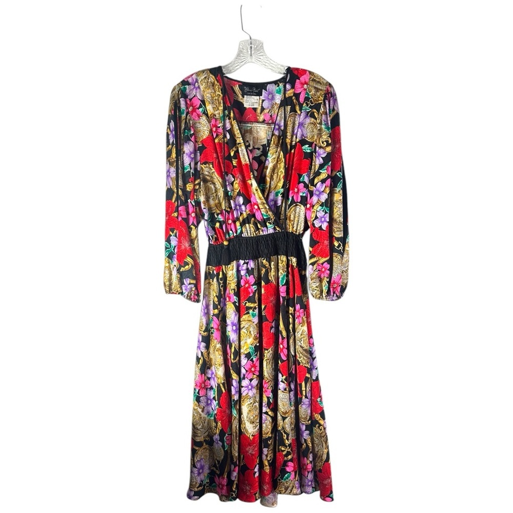 Diane Fres Vintage 100% Silk Floral Maxi Boho Dress With Scarf